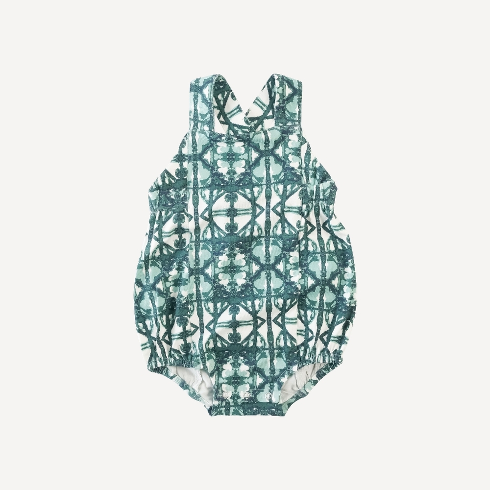 NWT 2T Kate Quinn Criss Cross Bubble Romper Blue Shibori Bamboo Tie Dye